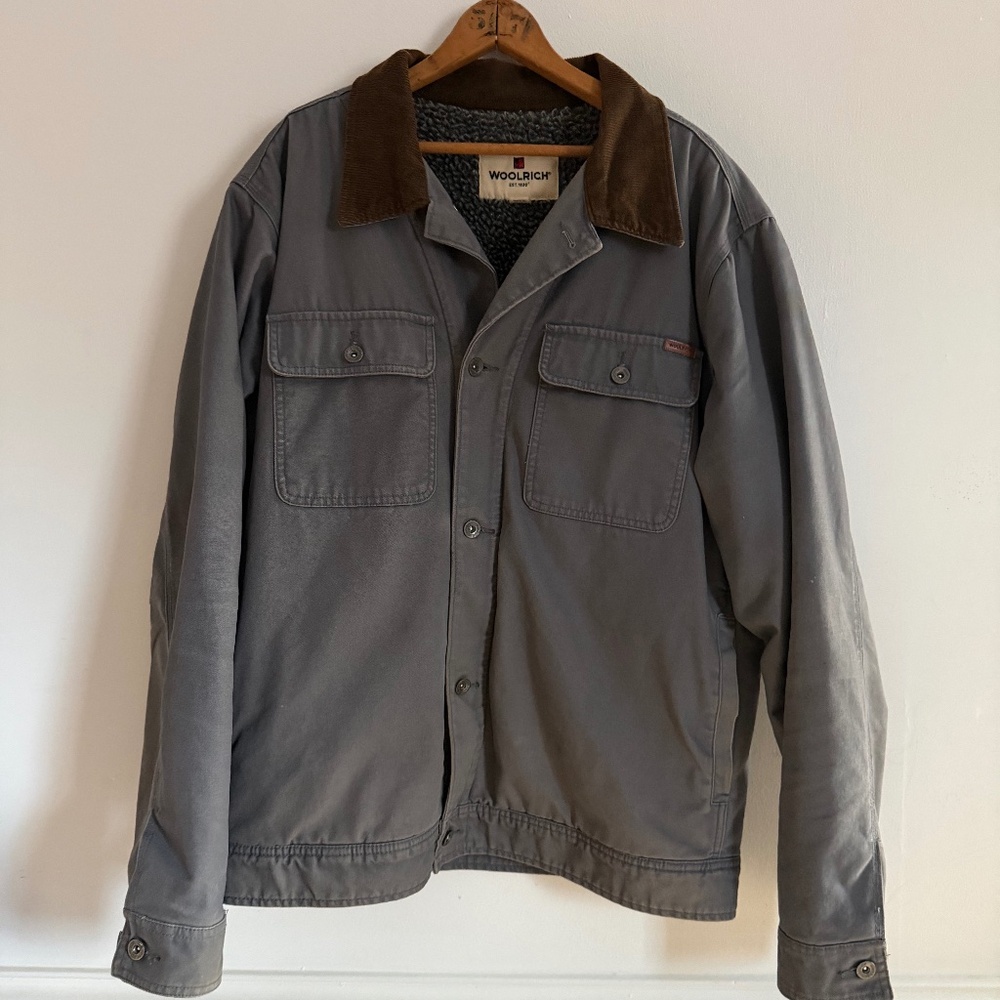 Woolrich Gray Chore Coat Drifter Mens XL Sherpa Corduroy Collar Trucker Jacket